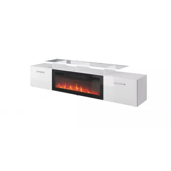 TV skapis Cama Meble ROVA ar elektrisko kamīnu 190x37x48 cm balts/spīdīgi balts