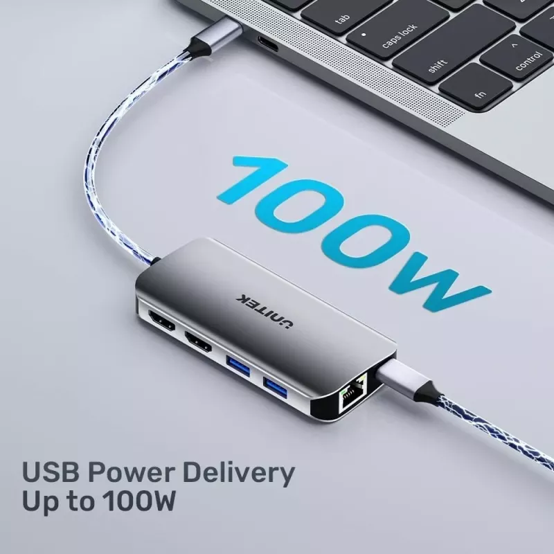 USB-C Hubs Unitek D1122A01 ar 2x HDMI 4K un 100W Power Delivery