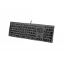 Vadu A4Tech FX60H USB QWERTY tastatūra — pilna izmēra 100%, balts fona apgaismojums, pelēka, USB centrmezgls