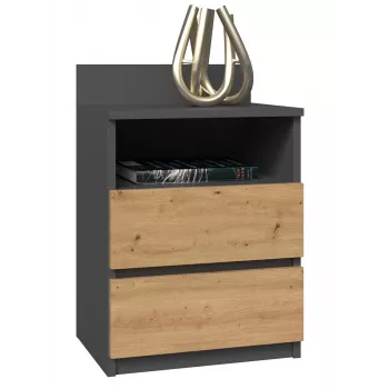 Naktsgaldiņš Top e shop M1 ANTRACĪTS/ARTISAN, Ozols, 2 atvilktnes, 400×320×590 mm