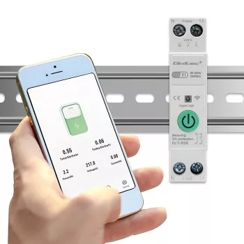 DIN-sliedes WiFi relejs QOLTEC 50881 — komutācijas relejs 63A elektroinstalācijām