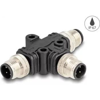 Kabeļa sadalītājs DeLOCK M12 T-Splitter A-kodēts 4 kontaktu 1 x vīrišķais uz 2 x vīrišķais