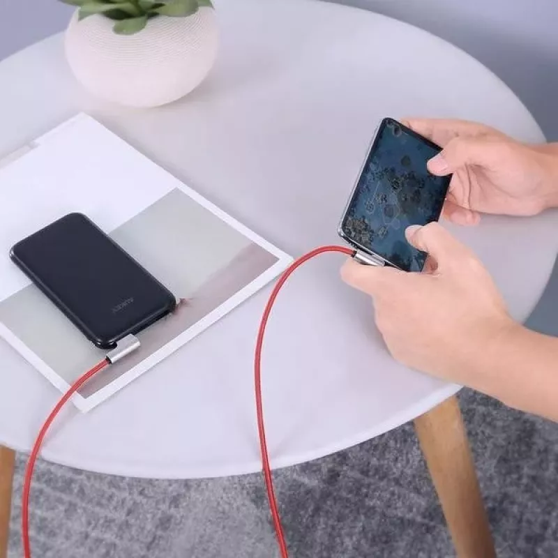 USB–Lightning kabelis Aukey CB-AL01 sarkans — neilona pīts, Lightning savienotājs Apple ierīcēm