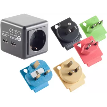 Ceļojumu adapteris ShiverPeaks 09-01000 ar 2x USB portiem starptautiskai lietošanai