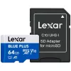 MicroSDXC atmiņas karte Lexar BLUE PLUS 64 GB UHS‑I 100 MB/s U1 V10 (zila)