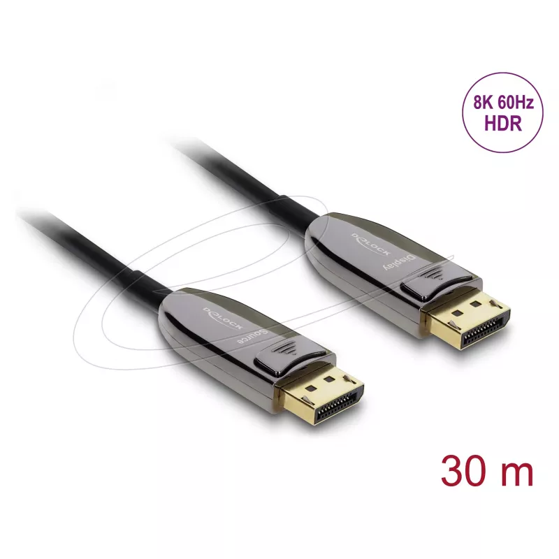 DELOCK aktīvs optiskais DisplayPort 2.1 kabelis 8K 60Hz 40Gbps 30 m
