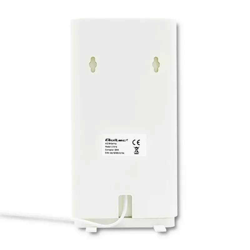 Qoltec 57013 visvirziena 4G LTE antena iekštelpām, 2x SMA, 0,6-2,7 GHz, 30 dBi, vertikāla polarizācija, 50 Ω, balts ABS