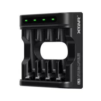 Lādētājs baterijām XTAR 4 sloti AA/AAA (Li-ion, NiMH) USB-C, LED indikatori, melns