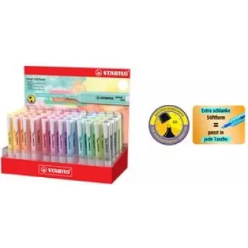 Marķieris Stabilo Textmarker swing cool Pastel, 48 krāsu displejs, slīpais gals 1.0–4.0 mm, kabatas modelis, viens gabals