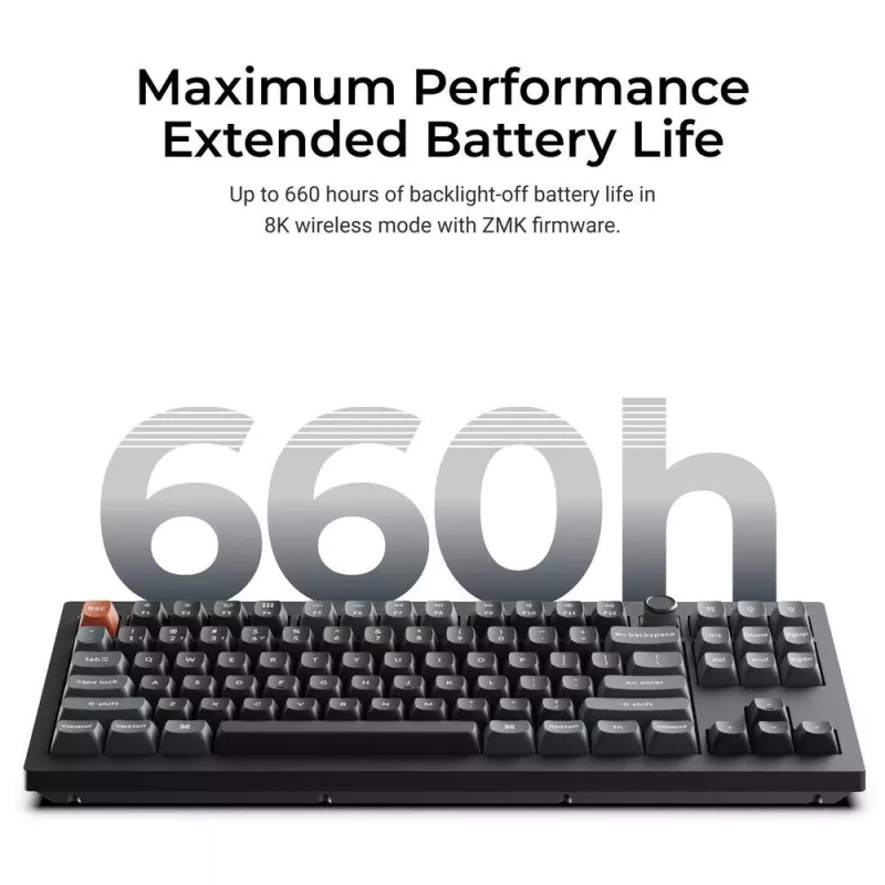 Mehāniskā tastatūra Keychron V3 Ultra 8K — vads & Bluetooth, QWERTY izkārtojums, RGB LED, melna