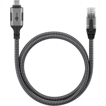 USB-C 3.2 Gen2 uz RJ-45 LAN adapteris, 3 m, pīts tekstila apvalks, melns/sudrabs