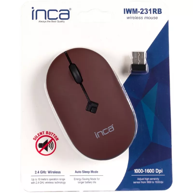 INCA Mouse IWM-231RB 1600 DPI, Bezvadu, 4 Taustiņi, Brūns, 2,4GHz