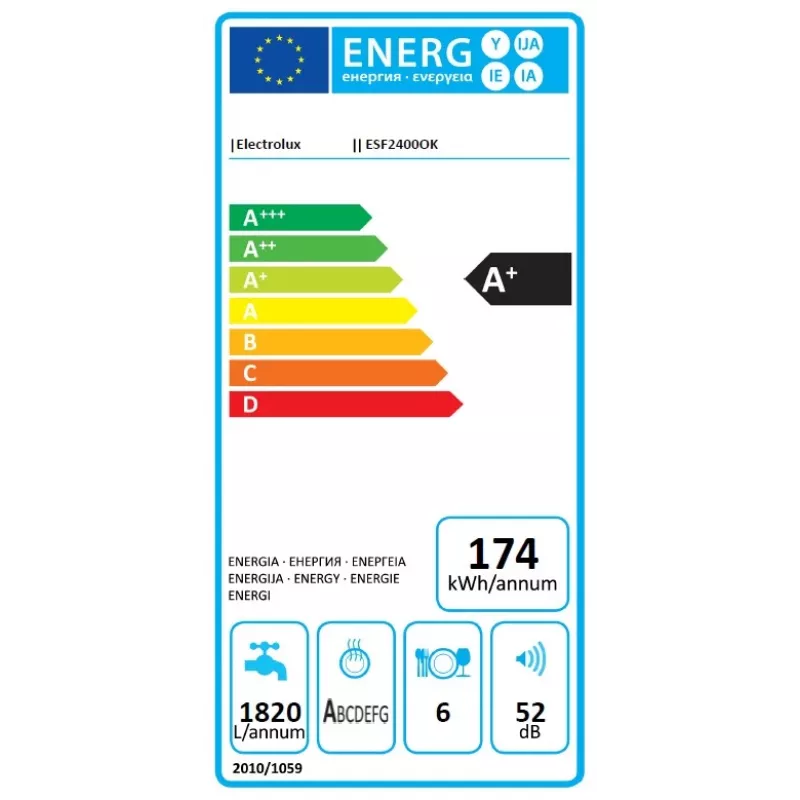 Electrolux ESF2400OK Galda trauku mazgājamā mašīna 6 trauku komplekti 52 dB