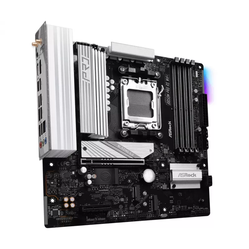Mātesplate ASRock B850M Pro RS WiFi — AMD B850, Socket AM5, microATX, DDR5, 4 DIMM, 256GB, Wi‑Fi 6E, 2.5Gb LAN, 3x M.2