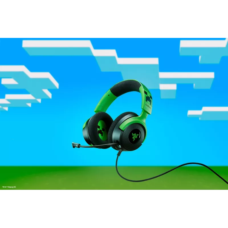 Vadu spēļu austiņas Razer Kraken V4 X — supra-aurālās, 20–20000 Hz, 1.8 m kabelis, 310 g, melns/zaļš
