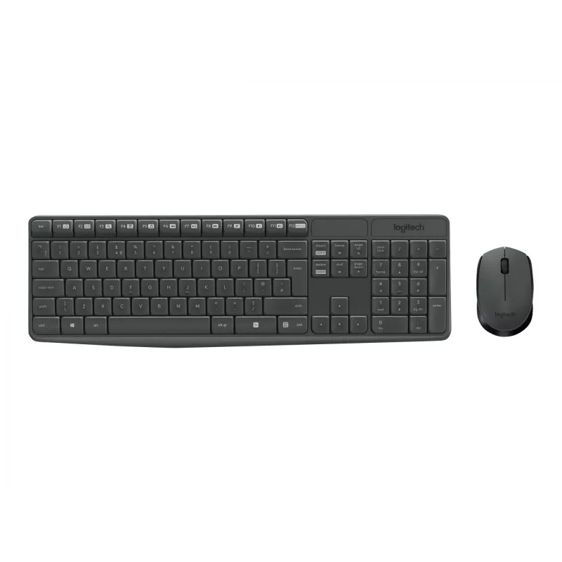 Logitech MK235 bezvadu tastatūras un peles komplekts, pilna izmēra, pelēks