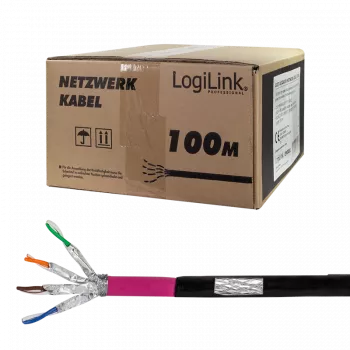 Logilink Professional - vads 100 m - S/FTP - Cat.7 neekranēts vads - bezhalogēns, āra, Gigabit Ethernet atbalsts, tiešai ierakšanai - Melns (CPV0082)