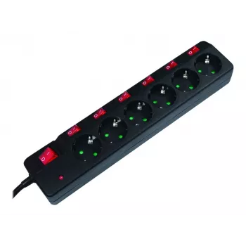 Pagarinātājs LogiLink LPS233 1.5m 6 kontaktligzdas Melns
