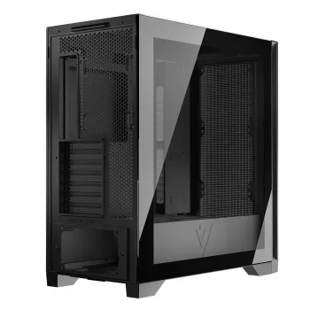 PC korpuss MODECOM VOLCANO EXPANSE S MIDI Melns — rūdīts stikls, USB-C, atbalsta micro ATX, GPU līdz 430 mm