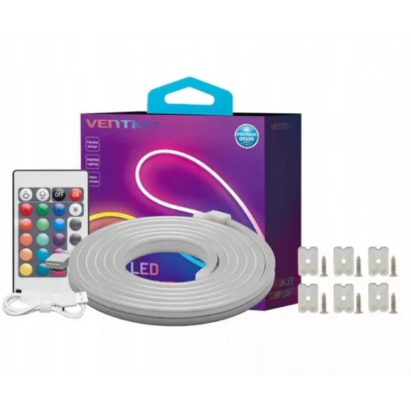 LED lente Vention PAEWH 2 m, USB 5V, RGB ar IR tālvadību, abpusēja līmlente