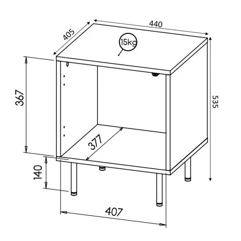 Naktsgaldiņu komplekts Cama Meble HOLE – 2 gab., 44×40,5×53,5 cm, balts matēts, MDF/skaidu plātne, 16 mm rāmis