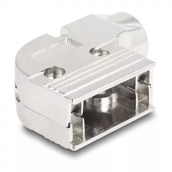 DELOCK D-Sub korpuss 9 kontaktu leņķa 90° kabeļa uzmava, sudraba plastmasa, 33×47×16 mm