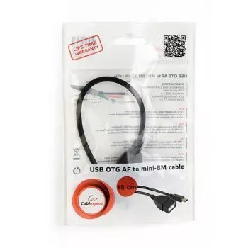 USB OTG kabelis Mini BM -> USB AF 15cm