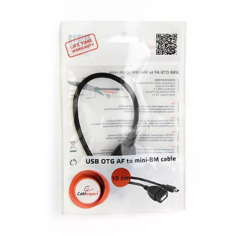 USB OTG kabelis Mini BM -> USB AF 15cm