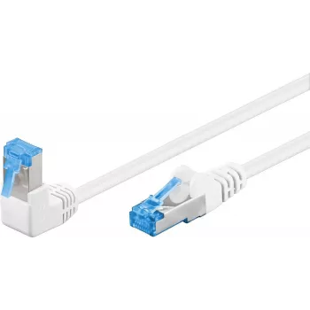 Goobay CAT 6A Patch Kabelis 1x 90° leņķa, S/FTP (PiMF), Balts, 2 m - aizbīdnis augšpusē, LSZH bezhalogēna, Vara (51565)