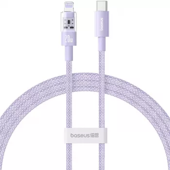 USB-C uz Lightning ātrās uzlādes kabelis Baseus Gem 1 m 20 W Violeta, neilona pīte, 7-pin Lightning
