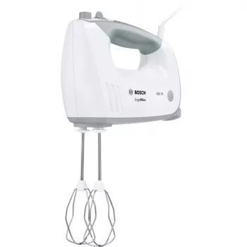 Rokas mikseris Bosch MFQ36400 — 450 W, 5 ātrumi, turbo, 1,3 m vads, pelēks/balts