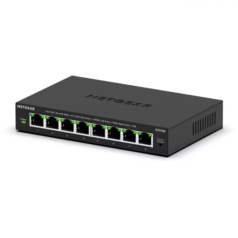 NETGEAR GS308E 8 portu Gigabit Ethernet Plus pārslēgs (pārvaldāms, L2/L3)