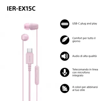 Sony IER-EX15C Austiņas Vadu Iekšējās Ausīs Zvanīšanai/Mūzikai USB Type-C Rozā