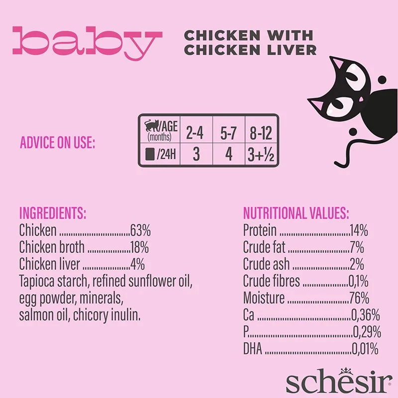 Slapjā barība kaķēniem Agras Pet Foods Schesir Baby in Brühe 70 g – vista, bezgraudu