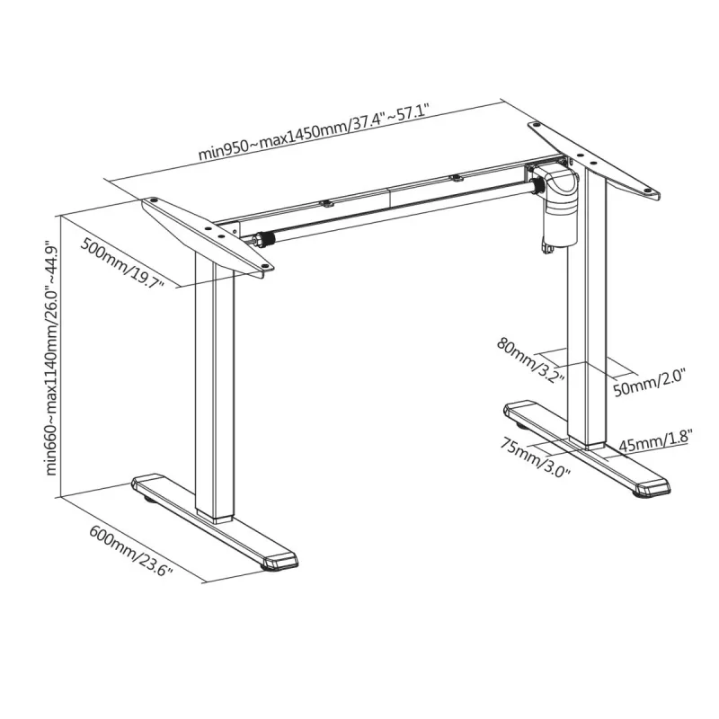 Ergo Office viena motora elektriski regulējams rakstāmgalds, stāvēšanas pozīcijai, max. 80kg, max. augstums 1160mm, ER-443