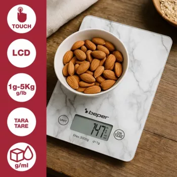 Virtuves svari Beper P102BIL004 - digitāli, 5 kg, 1 g, balts marmors