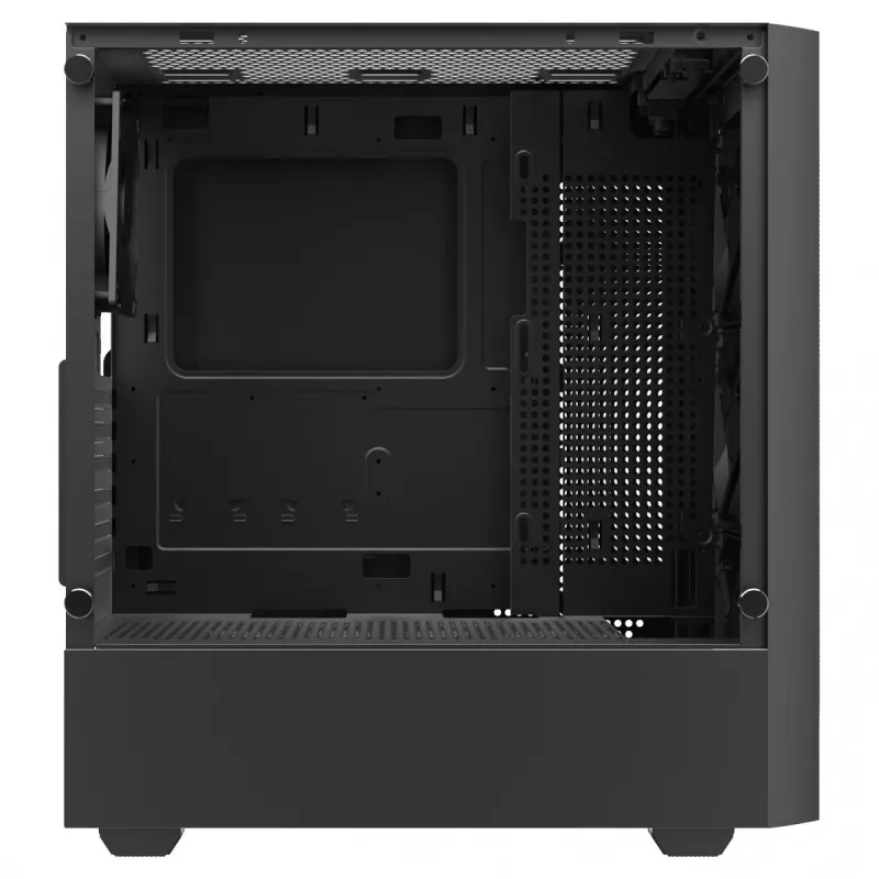 PC korpuss SAVIO Noctis Flow — Cube Mini-ITX/Micro-ATX/ATX, 3x120mm priekšā, 1x120mm aizmugurē, 2x3.5 collu + 3x2.5 collu sloti, rūdīts stikls