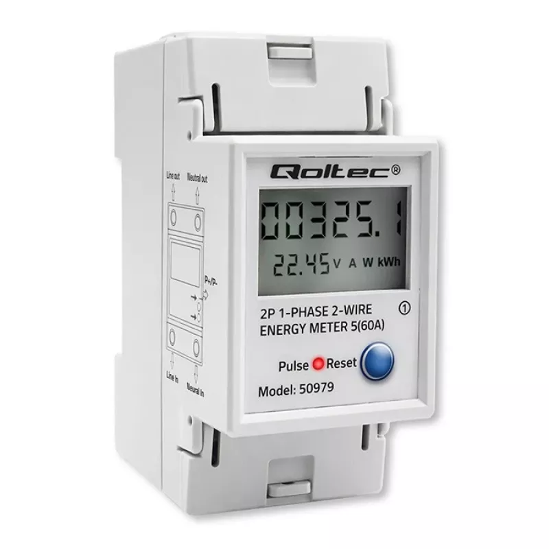 Enerģijas skaitītājs QOLTEC Vienfāzes DIN-sliežu 230V (50979)