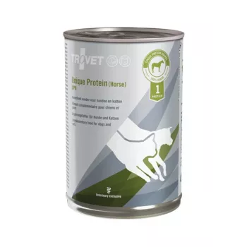Slapjā suņu barība TROVET Horse Adult 400 g — veterinārā diēta, zirga garša, 82% mitrums, 8.5% olbaltumvielas, 5% tauki
