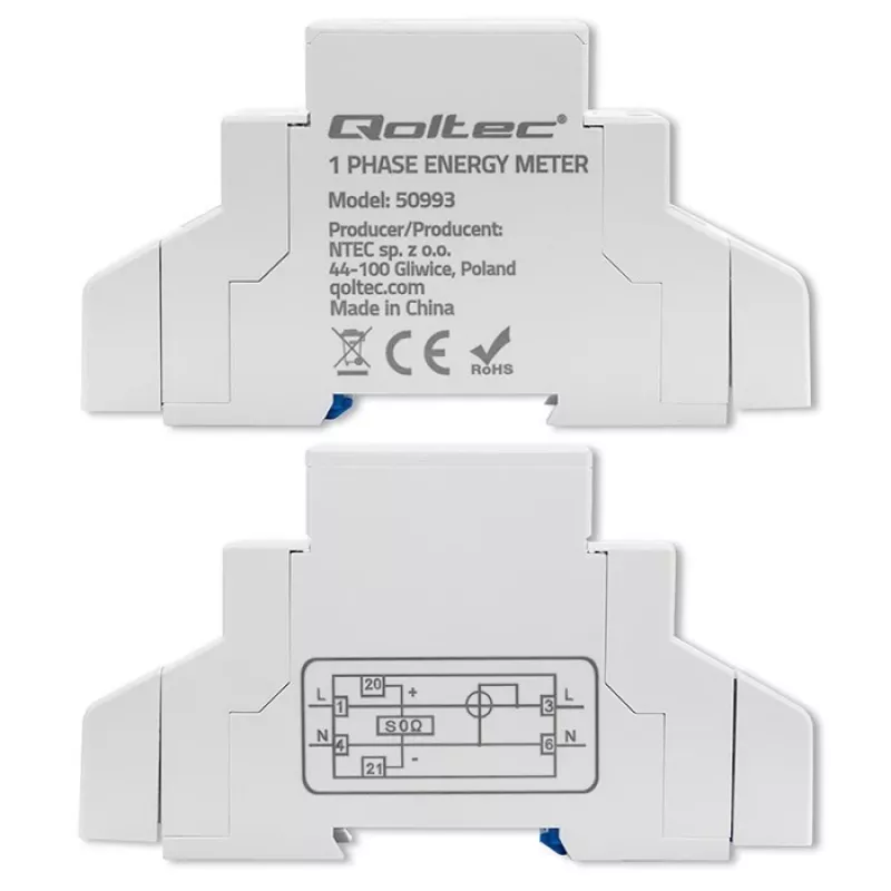 Vienfāzes elektroniskais elektrības skaitītājs QOLTEC 50993 230V 30A