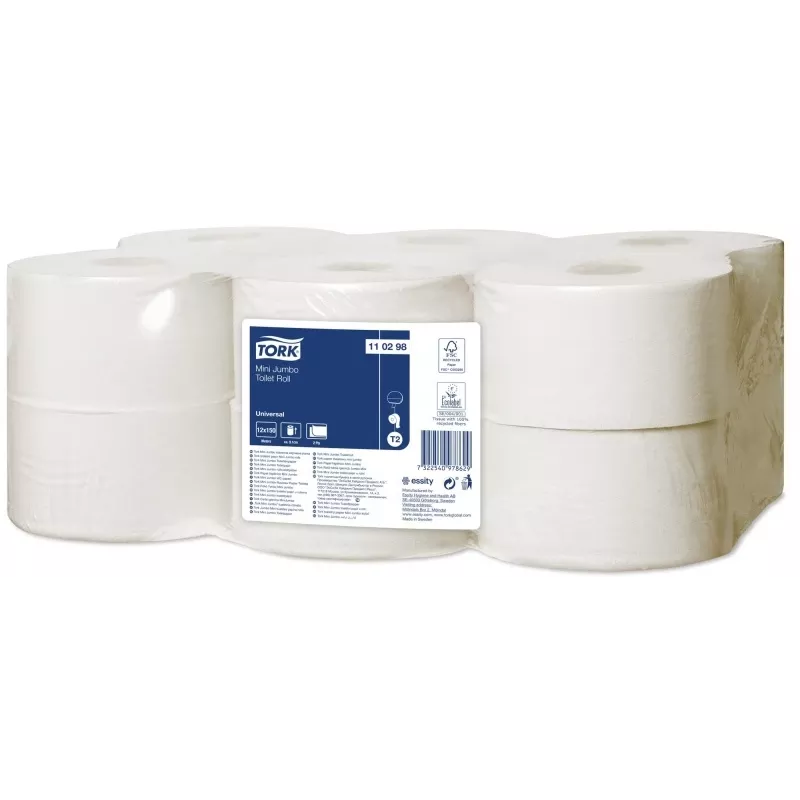 Tualetes papīrs Tork Universal Mini Jumbo T2, 2 kārtas, 9,1cm x 150m, balts 12 gab.