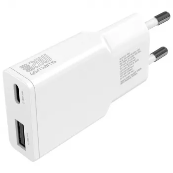 4smarts 541509 lādētājs mobilajām ierīcēm AC — 100–240V, USB-A + USB-C, 1.5 m kabelis, ātrā uzlāde, balts