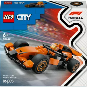LEGO City F1 Racer McLaren Sacensību Auto 60442 — būvēšanas komplekts, 86 detaļas, 1 minifigūra, vecumam 6+