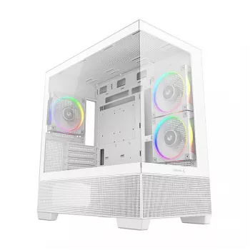 PC Midi Tower korpuss DeepCool CG380 3F WH — balts, 235×437×451 mm, atbalsta 2.5 collu/3.5 collu, barošanas bloks apakšā, 3x 120 mm ventilatori iebūvēti