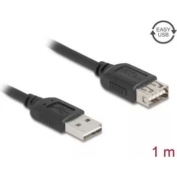 USB A — USB A kabelis DELOCK 81512 — USB 2.0, 1 m, melns, apzeltīti kontakti