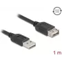 USB A — USB A kabelis DELOCK 81512 — USB 2.0, 1 m, melns, apzeltīti kontakti