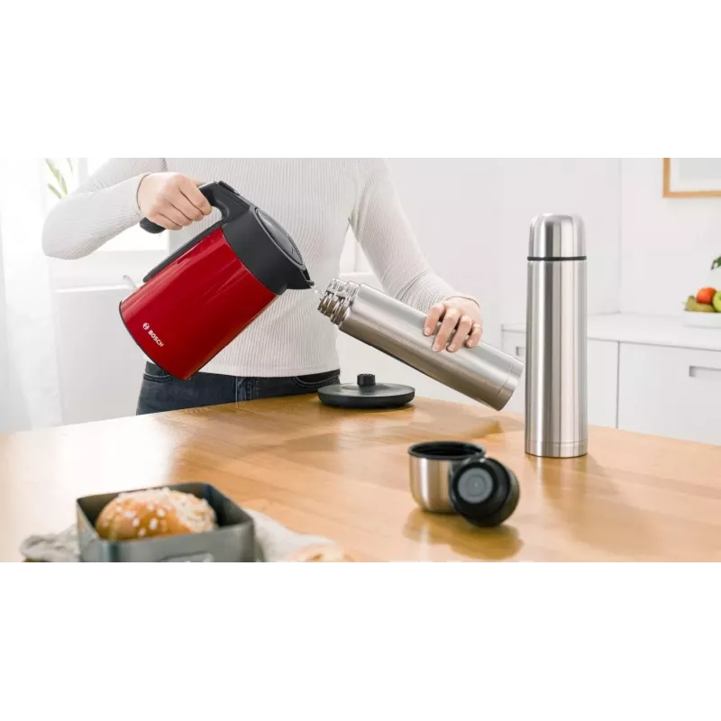 Elektriskā tējkanna Bosch TWK7L464 — 1,7 L, 2400 W, sarkana, plastmasas korpuss