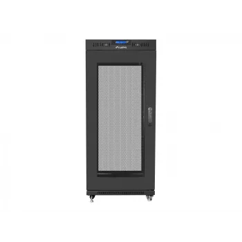 Montāžas skapis 19 inch 27U 600x800 melns, perforētas durvis ar LCD (plakanā iepakojumā)