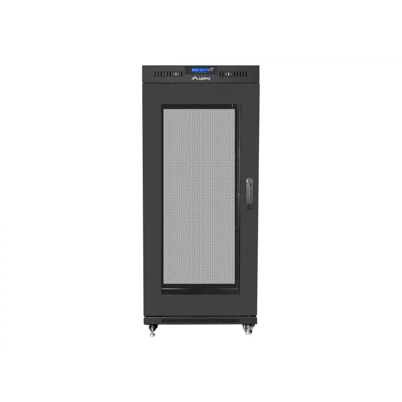 Montāžas skapis 19 inch 27U 600x800 melns, perforētas durvis ar LCD (plakanā iepakojumā)