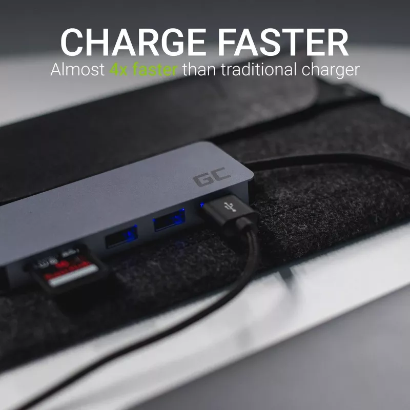 Green Cell AK50 - USB 3.2 Gen 1 Type-C - USB 2.0 - USB 3.2 Gen 1 Type-A - USB 3.2 Gen 1 Type-C - MicroSD (TransFlash) - SD - Sudraba - Apple MacBook